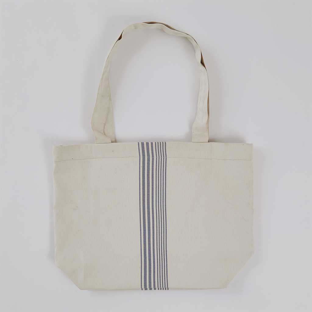 Weaver Green Natural Tote Bag with Blue Stripes