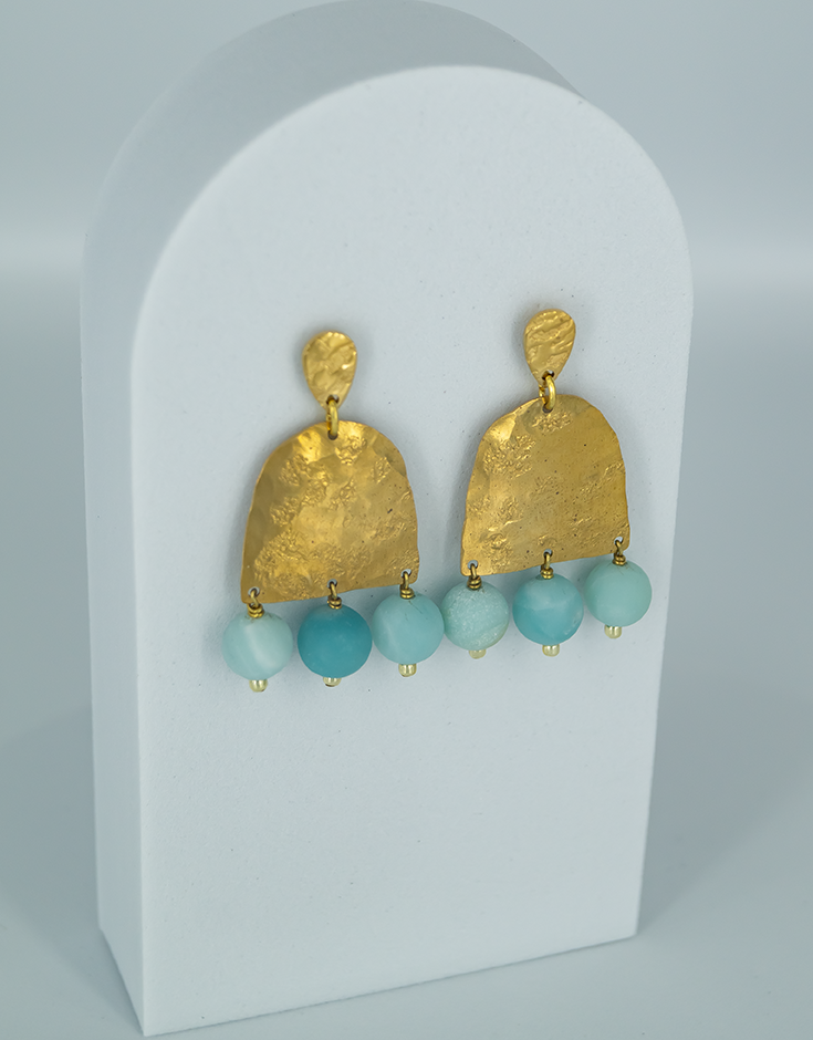 Amazonite Beaded Brass Earrings
