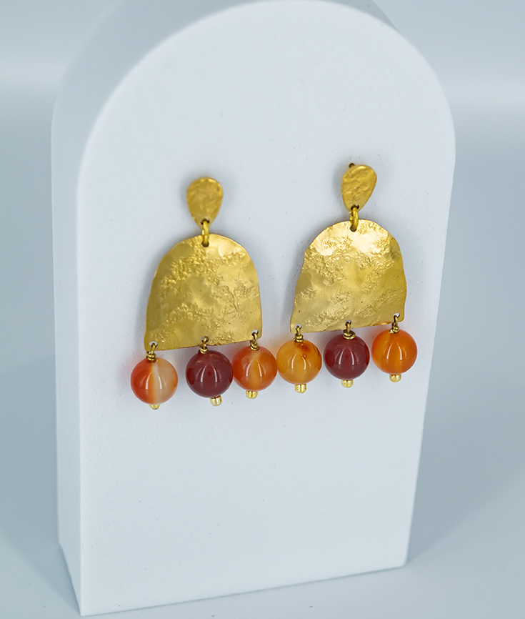 Carnelian Beaded Brass Earrings