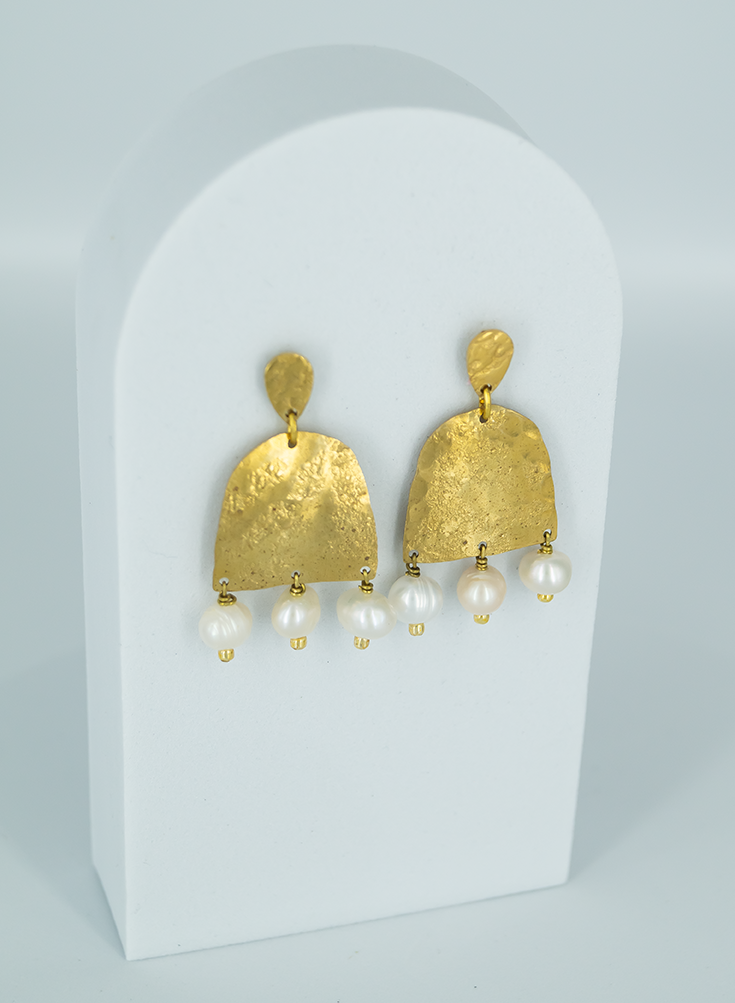 Fresh Water Pearl Beaded Brass Earrings