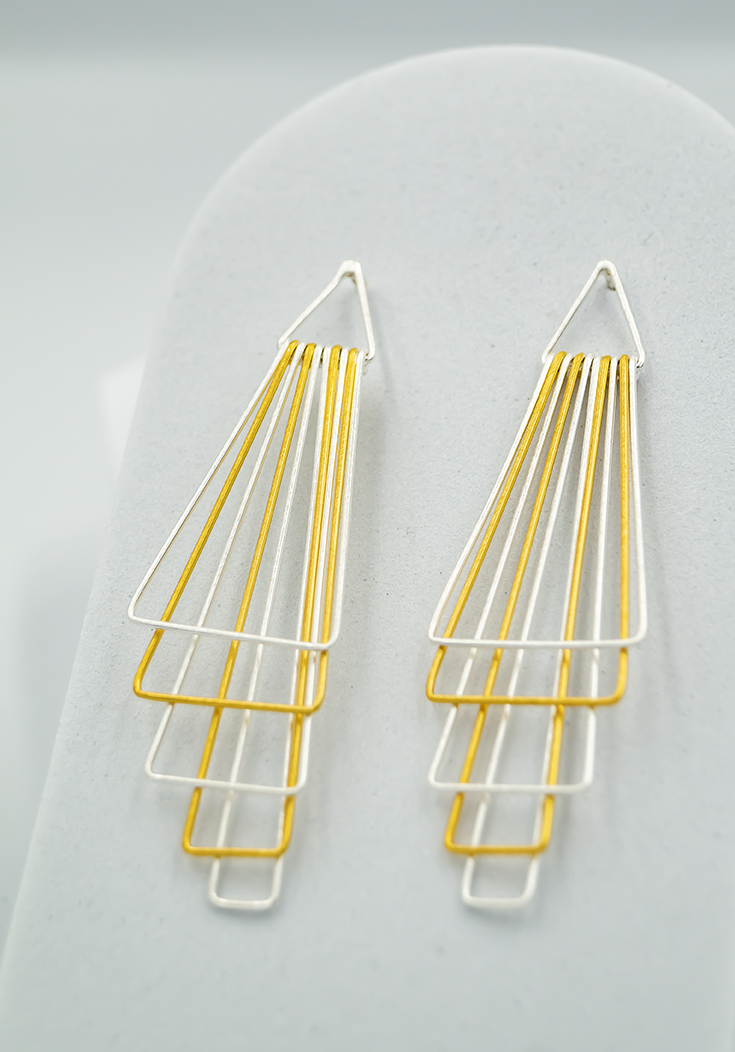 Silver & Gold Pyramid Earrings