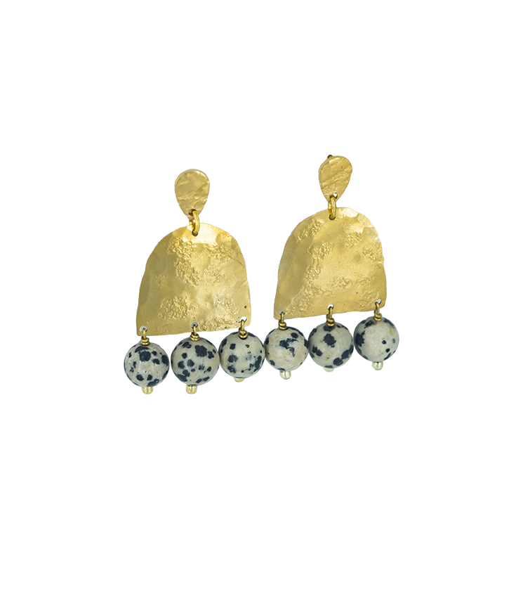 Dalmatian Jasper Beaded Brass Earrings