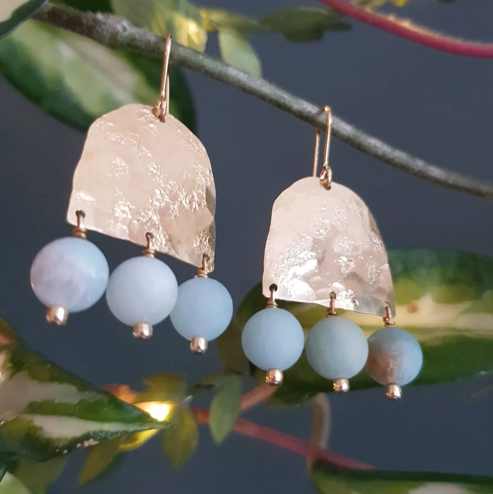 Amazonite Beaded Brass Earrings