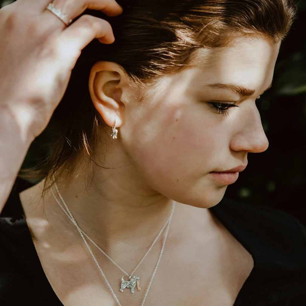 Dog with Lead Silver Necklace