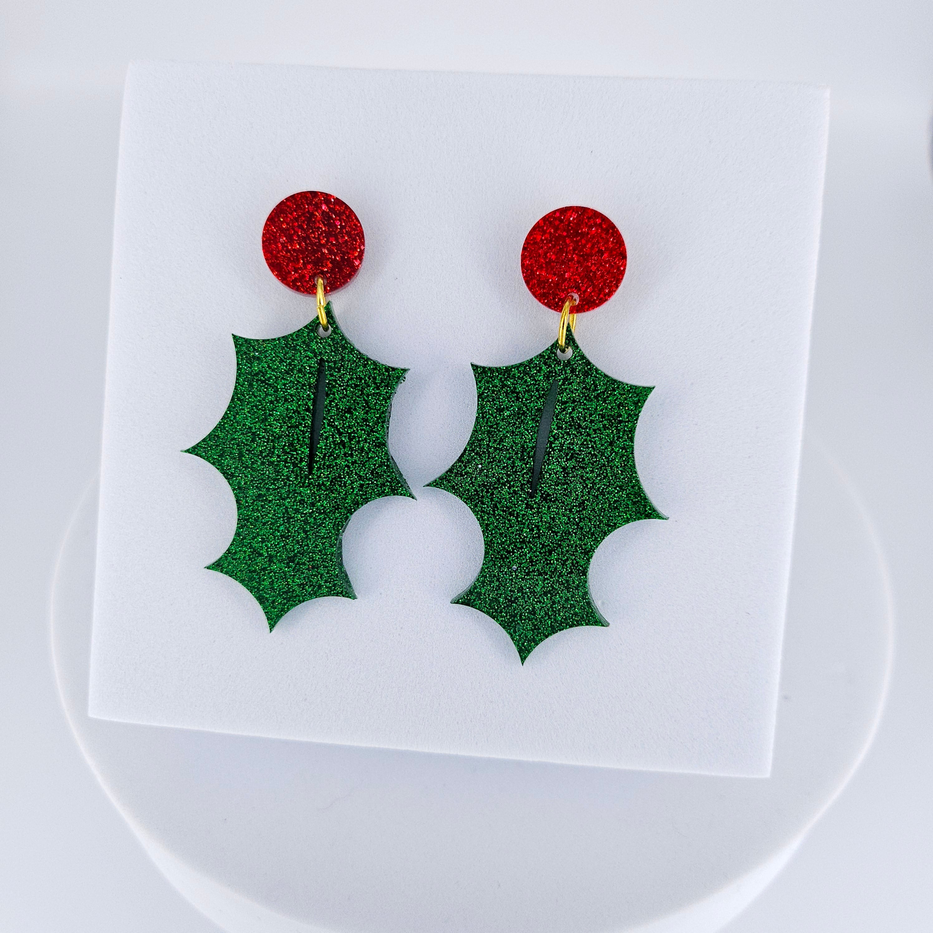 Christmas Holly Leaf Earrings