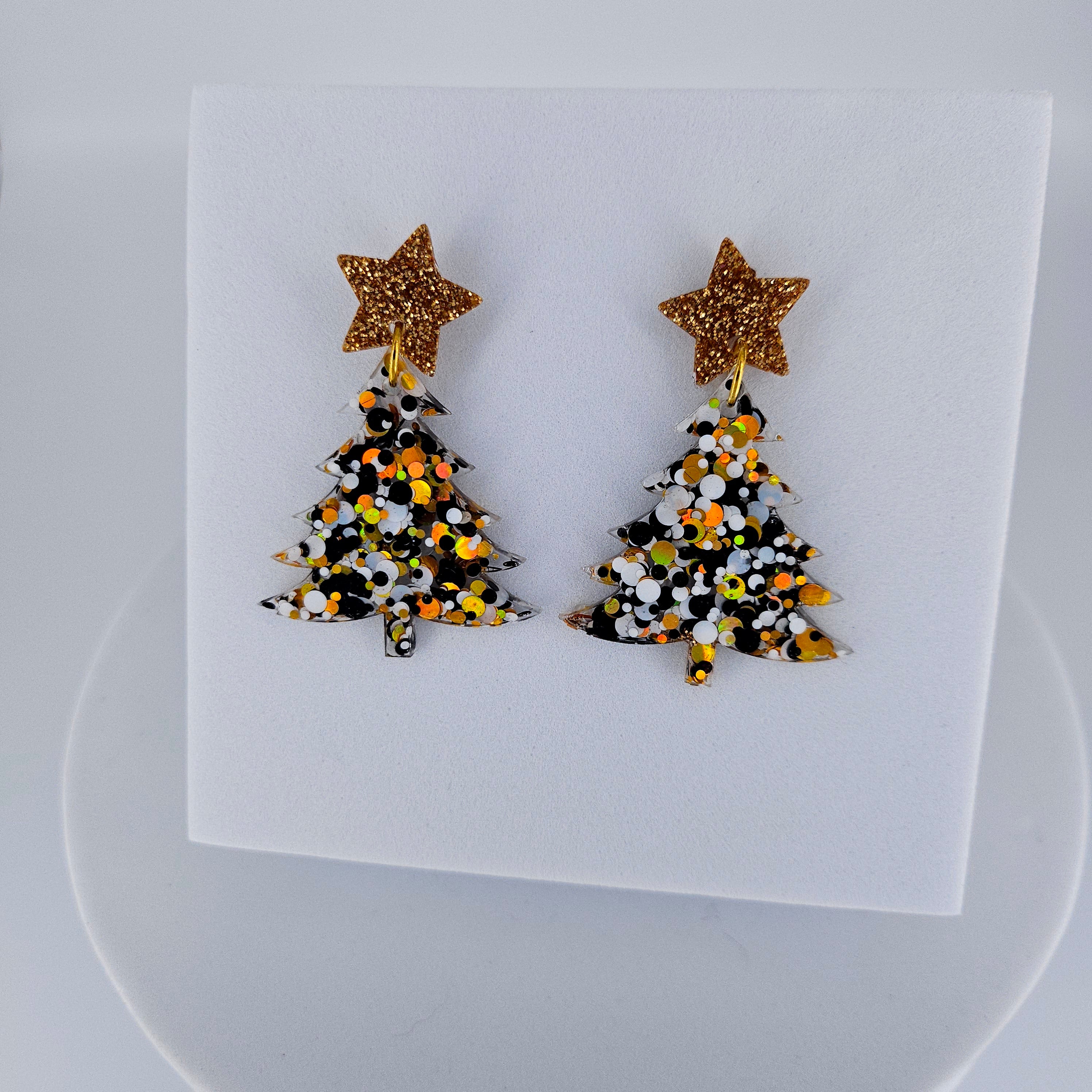 Gold Christmas Tree with Gold Star Earrings