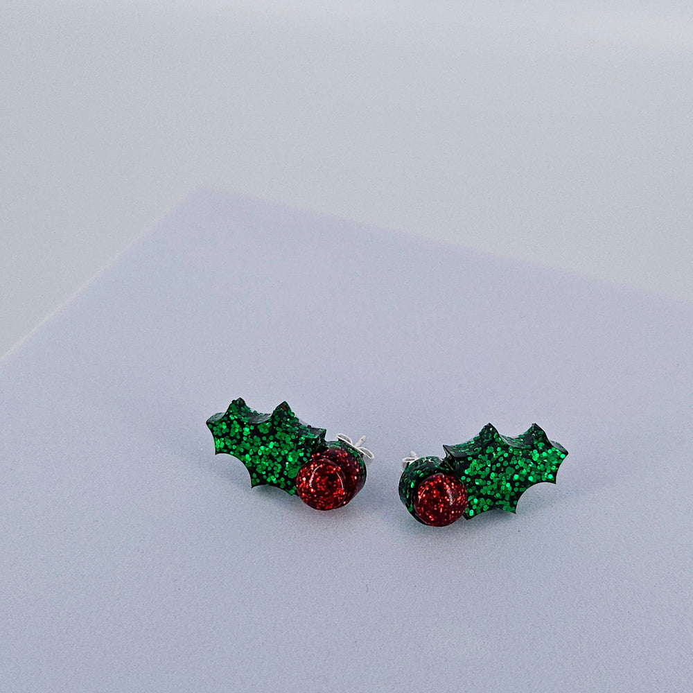 Holly Glitter Studs