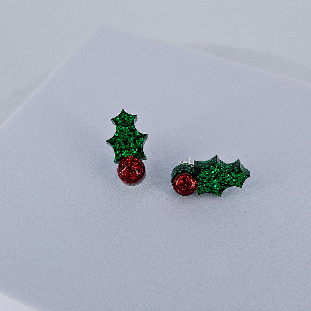 Holly Glitter Studs