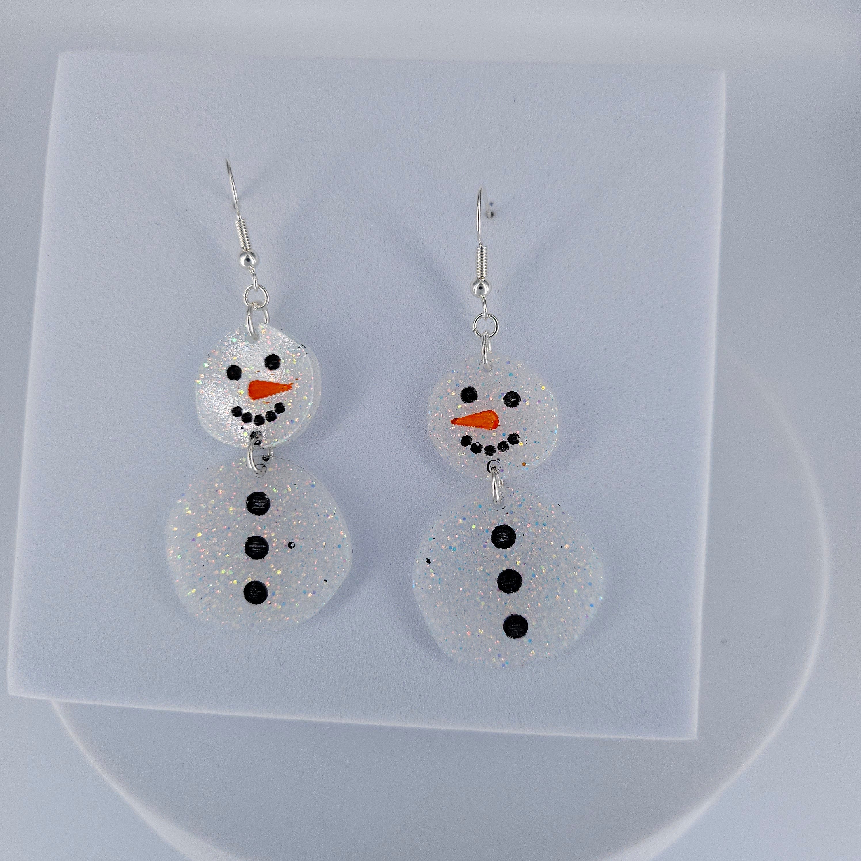 Christmas Snowman Glitter Earrings