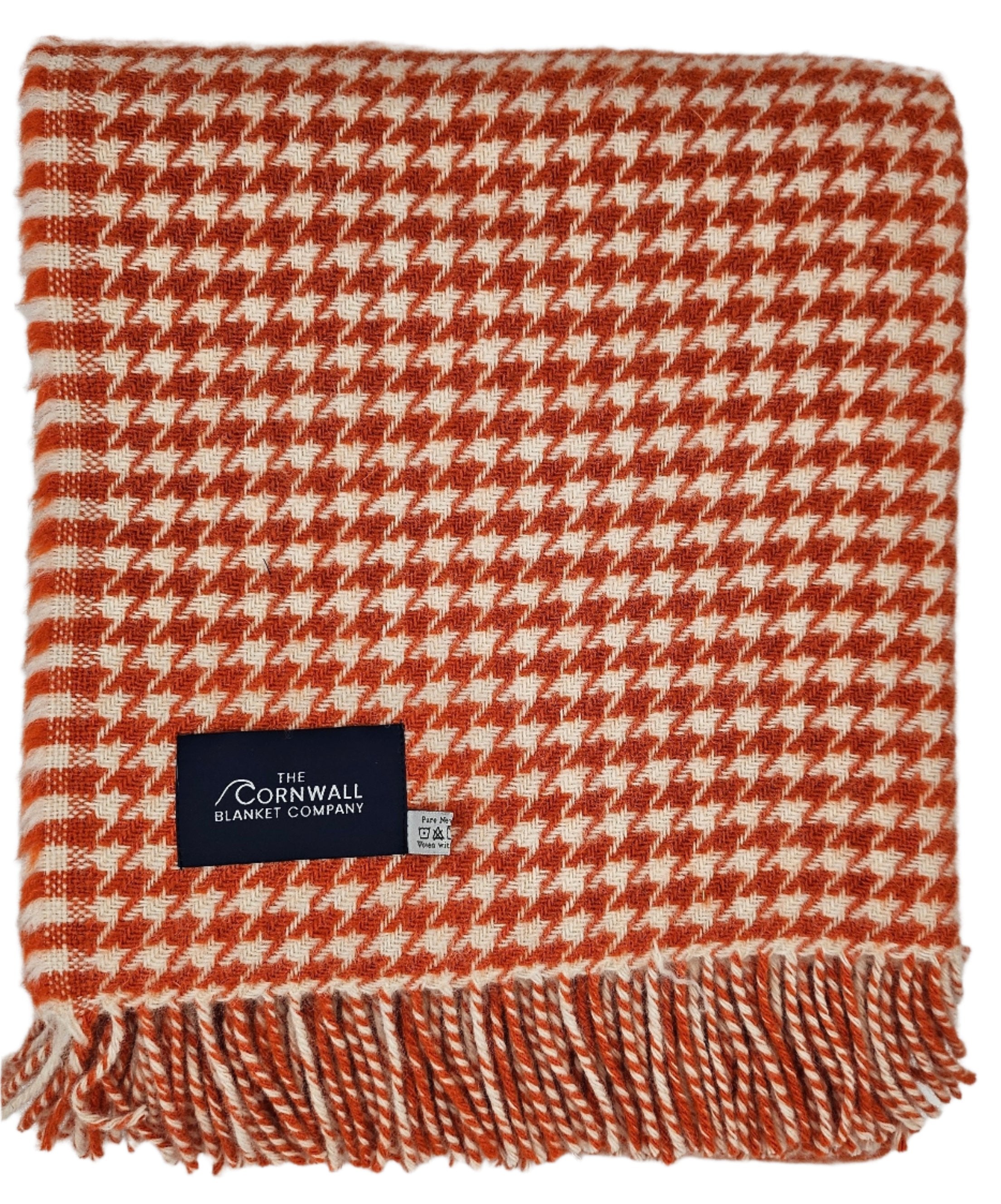 Orange Dogtooth Wool Blanket