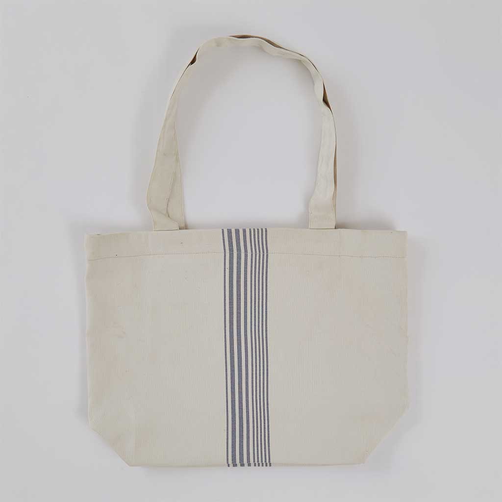 Natural Tote Bag with Blue Stripes
