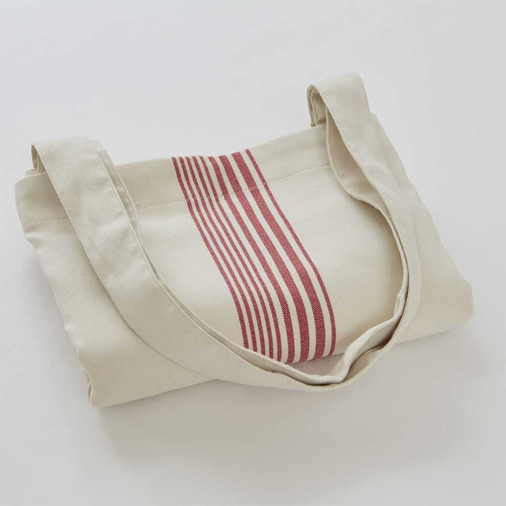Natural Tote Bag with Red Stripes