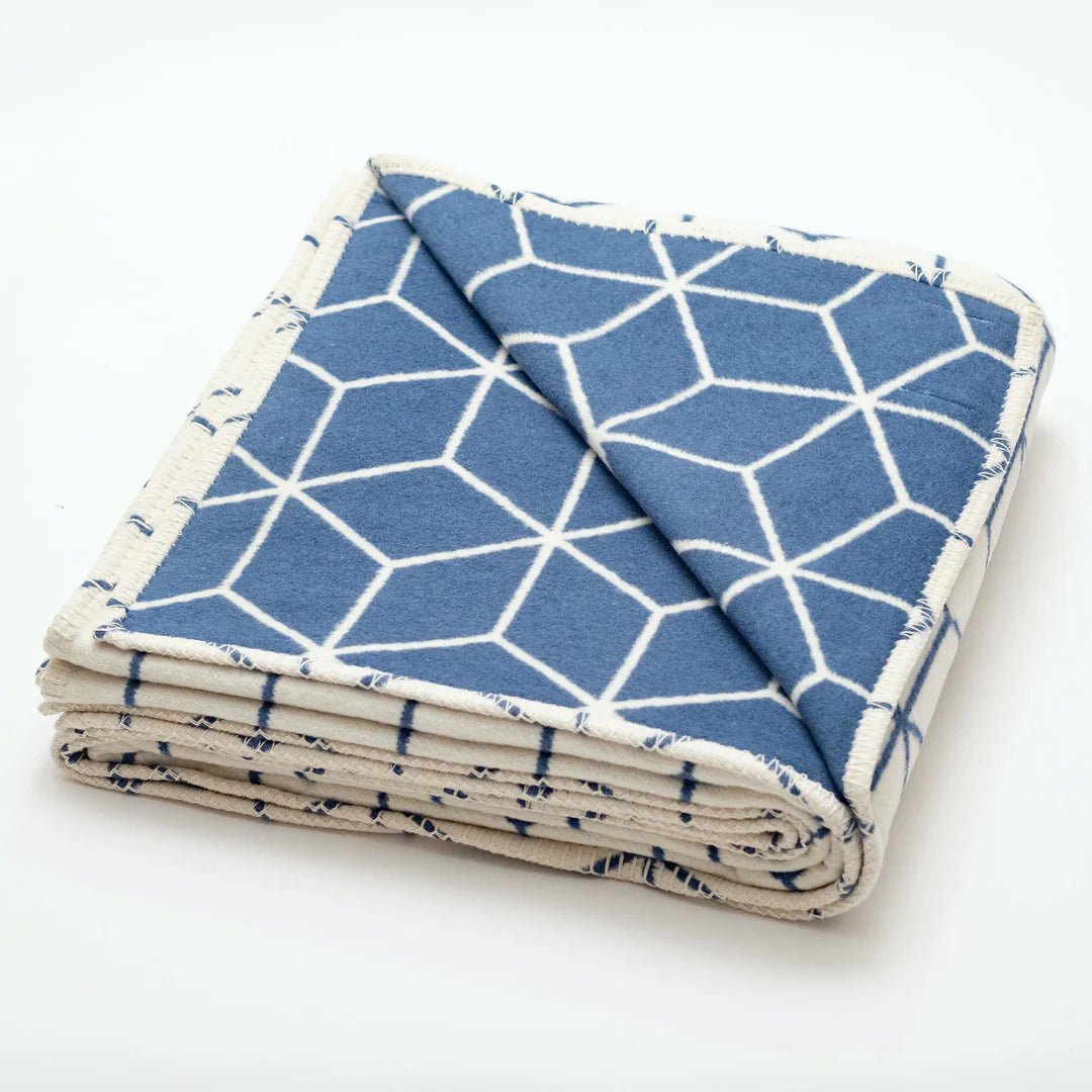 Blue Geometric Recycled Cotton Blanket
