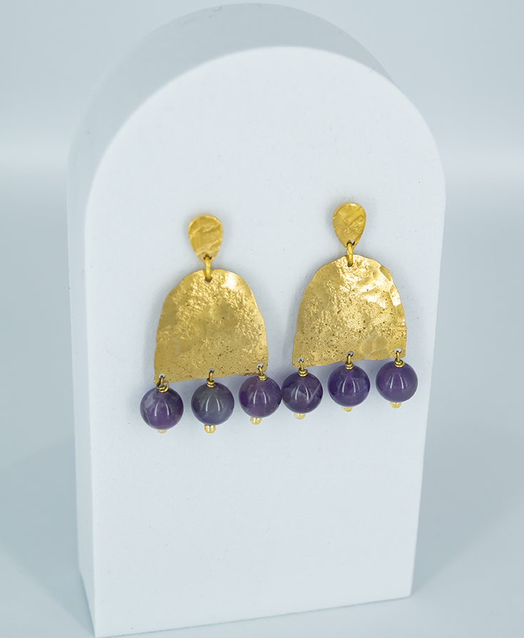 Amethyst Beaded Brass Earrings