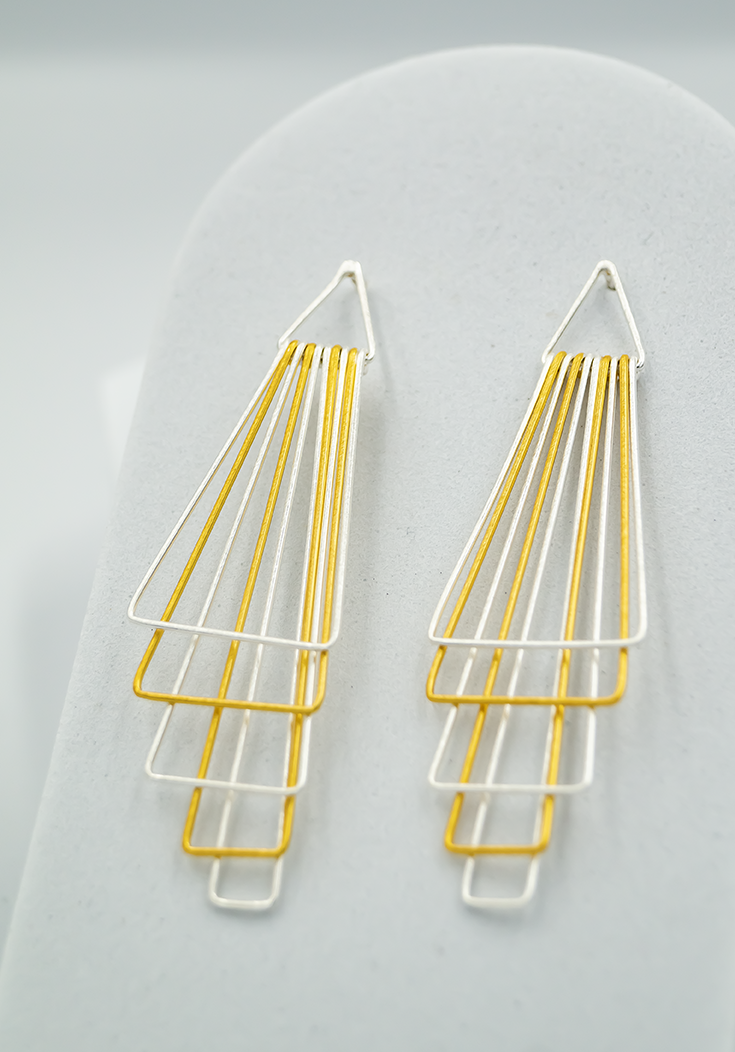 Silver & Gold Pyramid Earrings