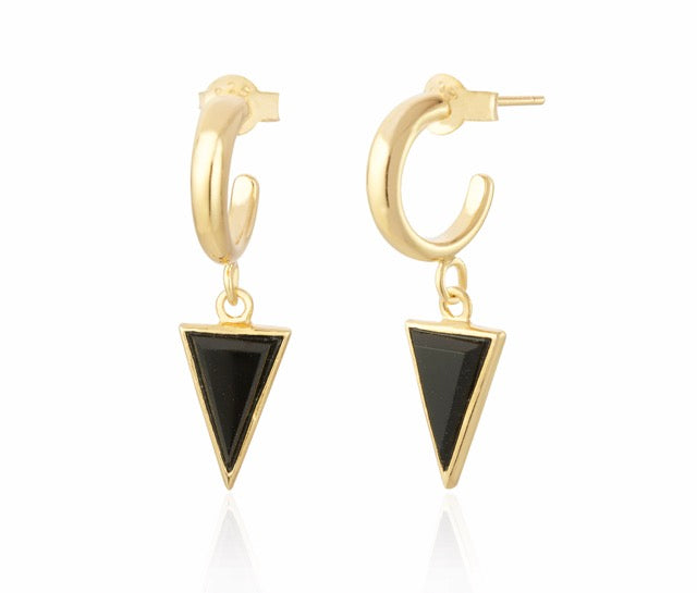 Black Onyx Triangle Hoop Earrings