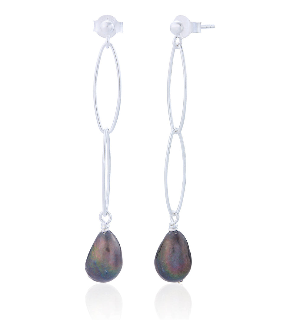 Black Freshwater Pearl Double Drop Earrings