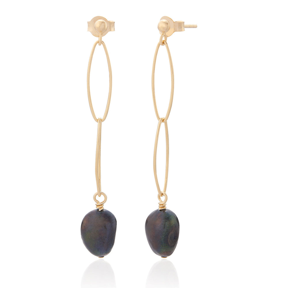 Black Freshwater Pearl Double Drop Earrings