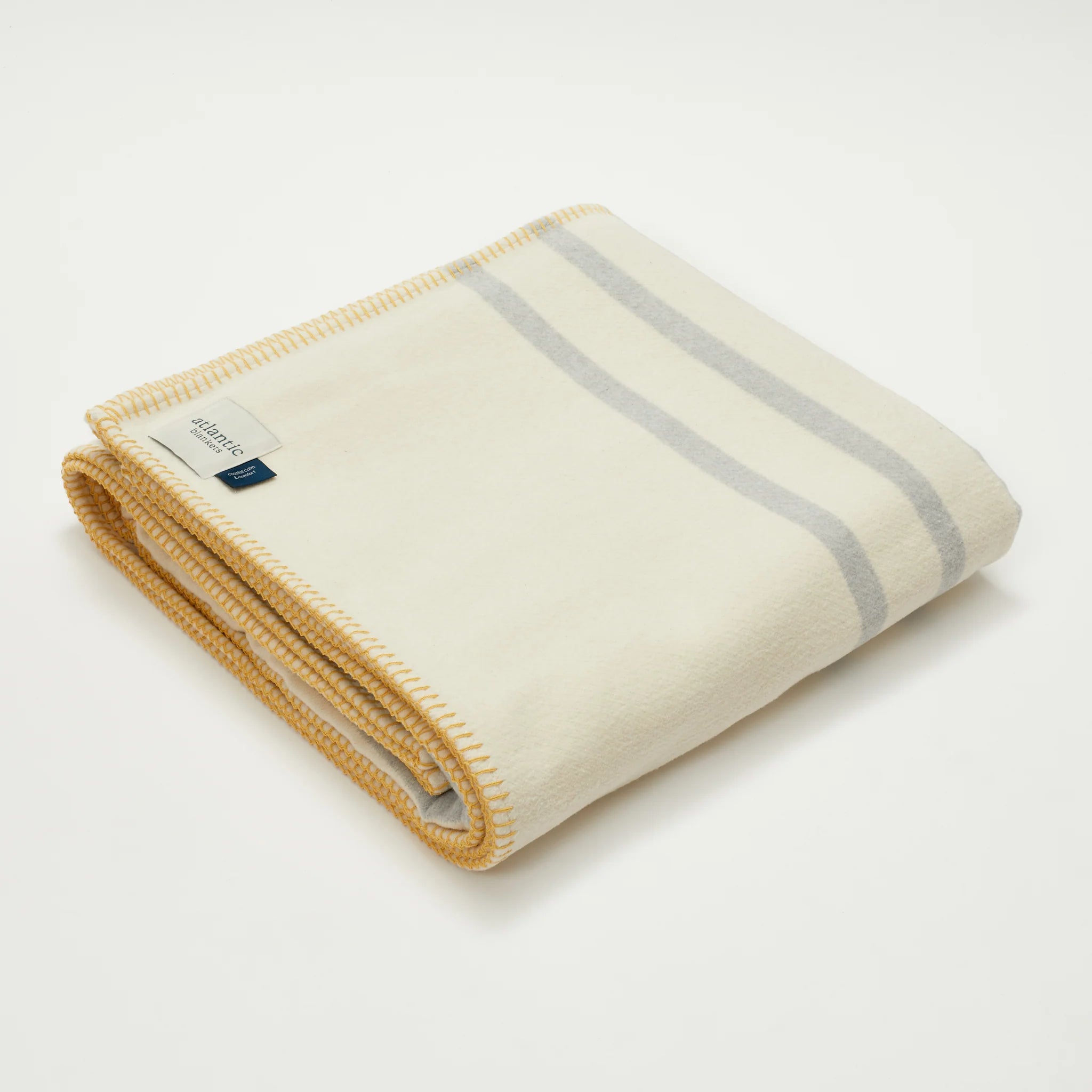 Grey Stripe Recycled Cotton Blanket - Yellow Stitch