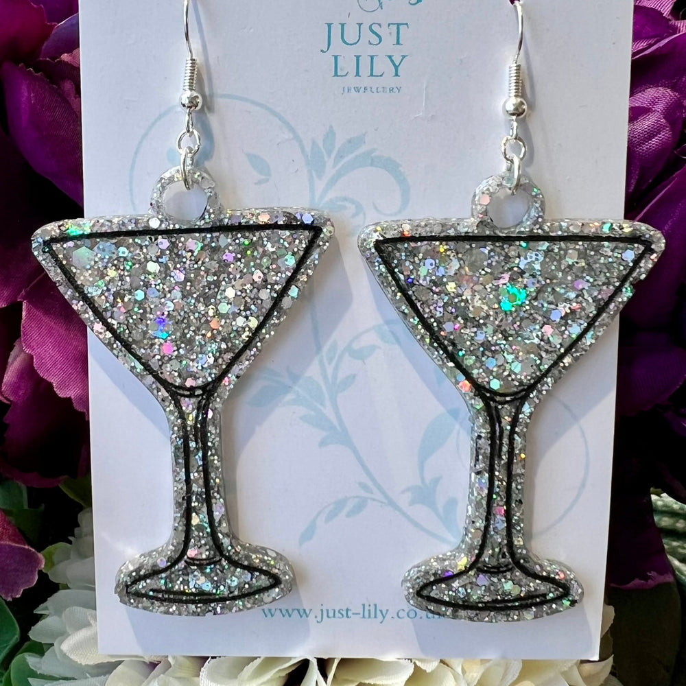Glitter Martini Glass Resin Earrings