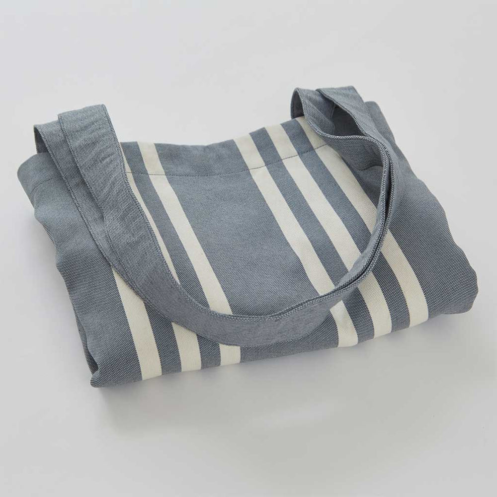 Blue Tote Bag with Thick White Stripes