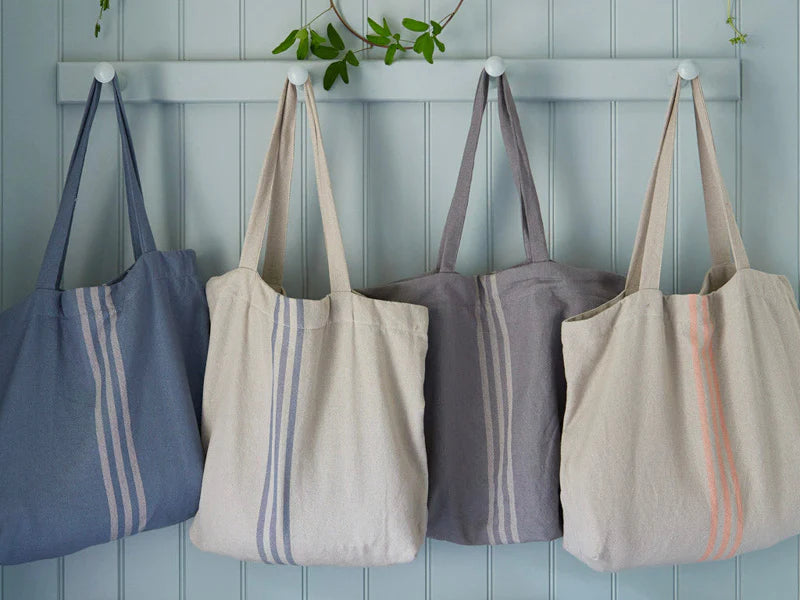 Natural Tote Bag with Blue Stripes