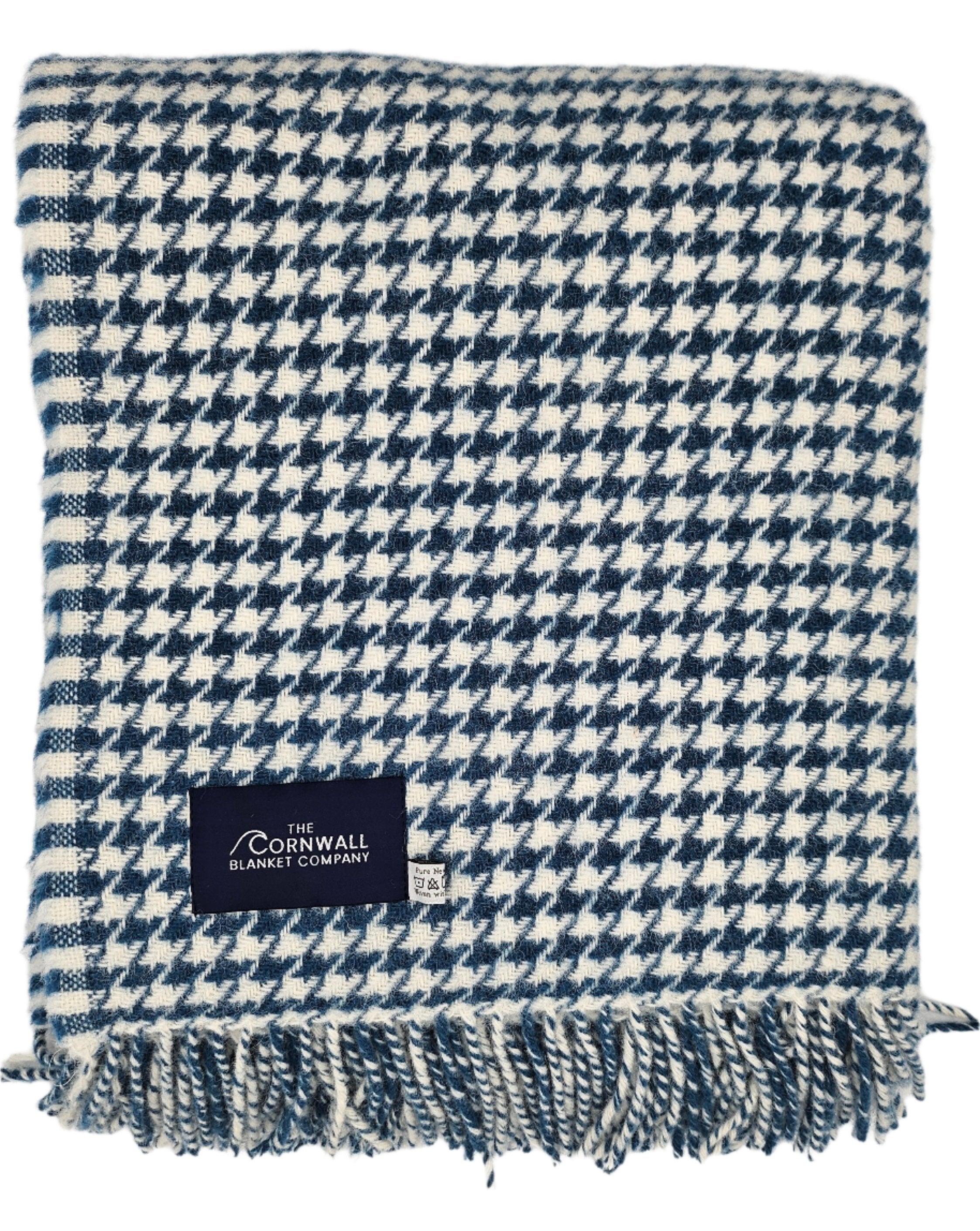 Navy Dogtooth Wool Blanket