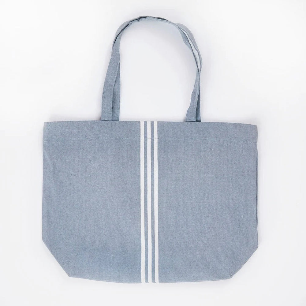 Blue Tote Bag with White Stripes