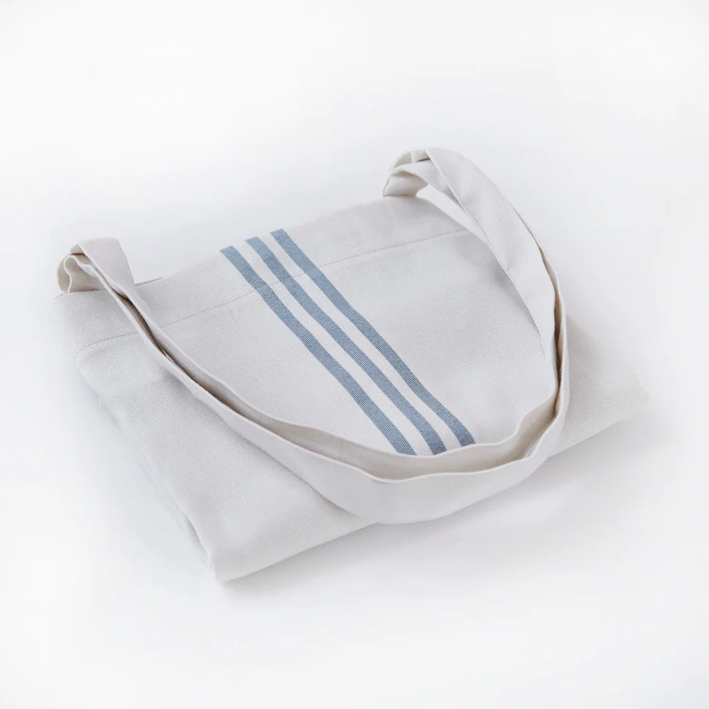White Tote Bag with Blue Stripes