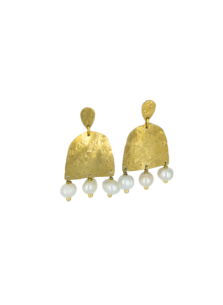 Fresh Water Pearl Beaded Brass Earrings