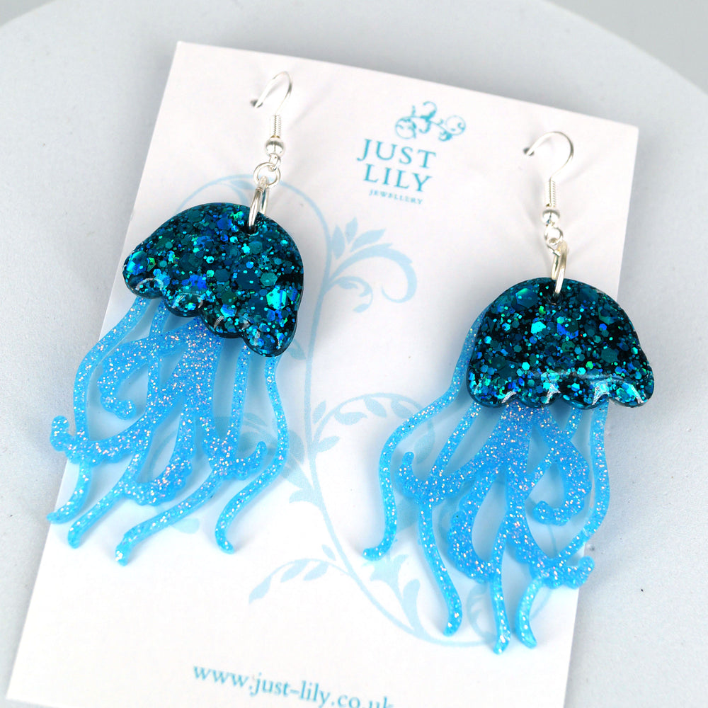 Glitter Jellyfish Resin Earrings