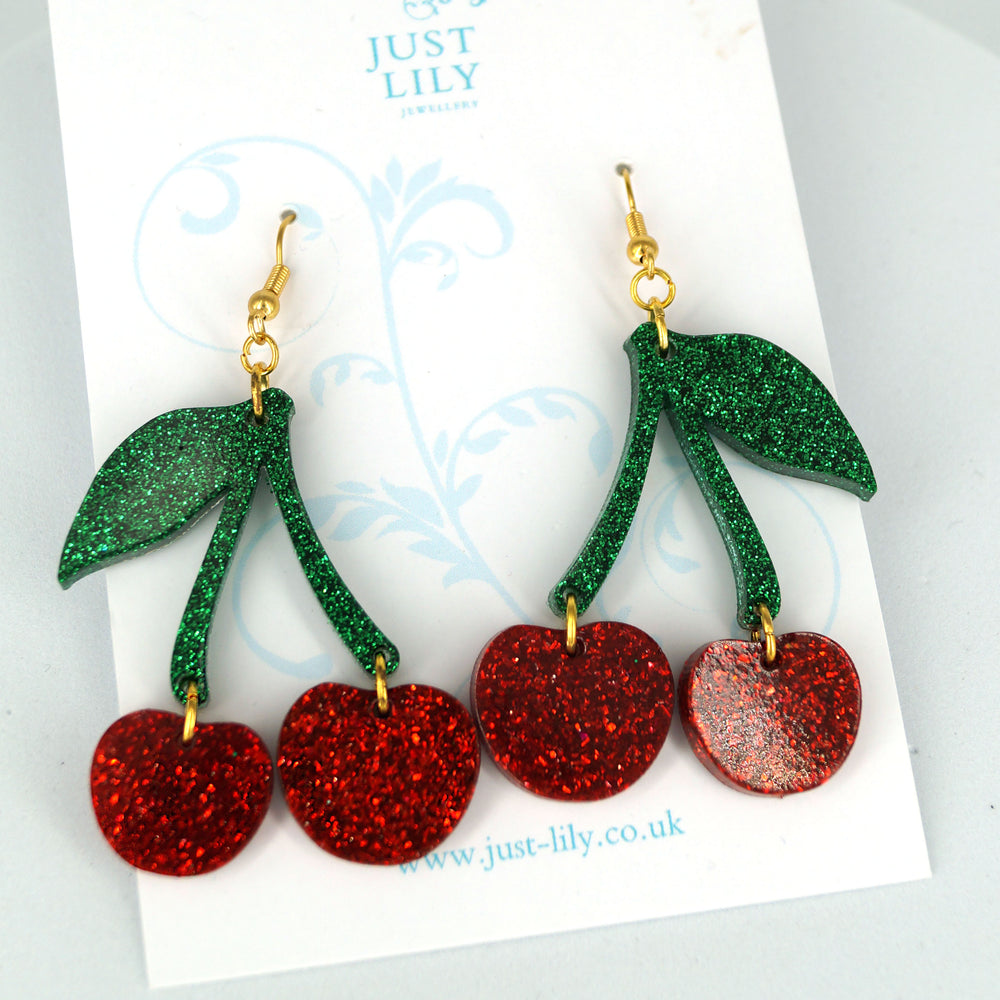 Glitter Cherry Resin Earrings