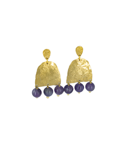Amethyst Beaded Brass Earrings
