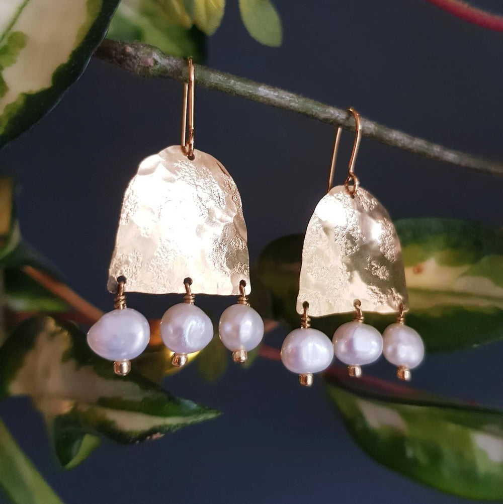 Fresh Water Pearl Beaded Brass Earrings