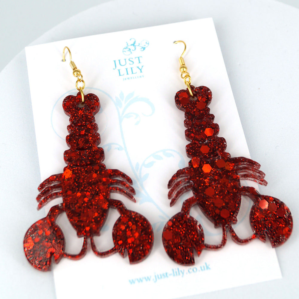 Glitter Lobster Resin Earrings