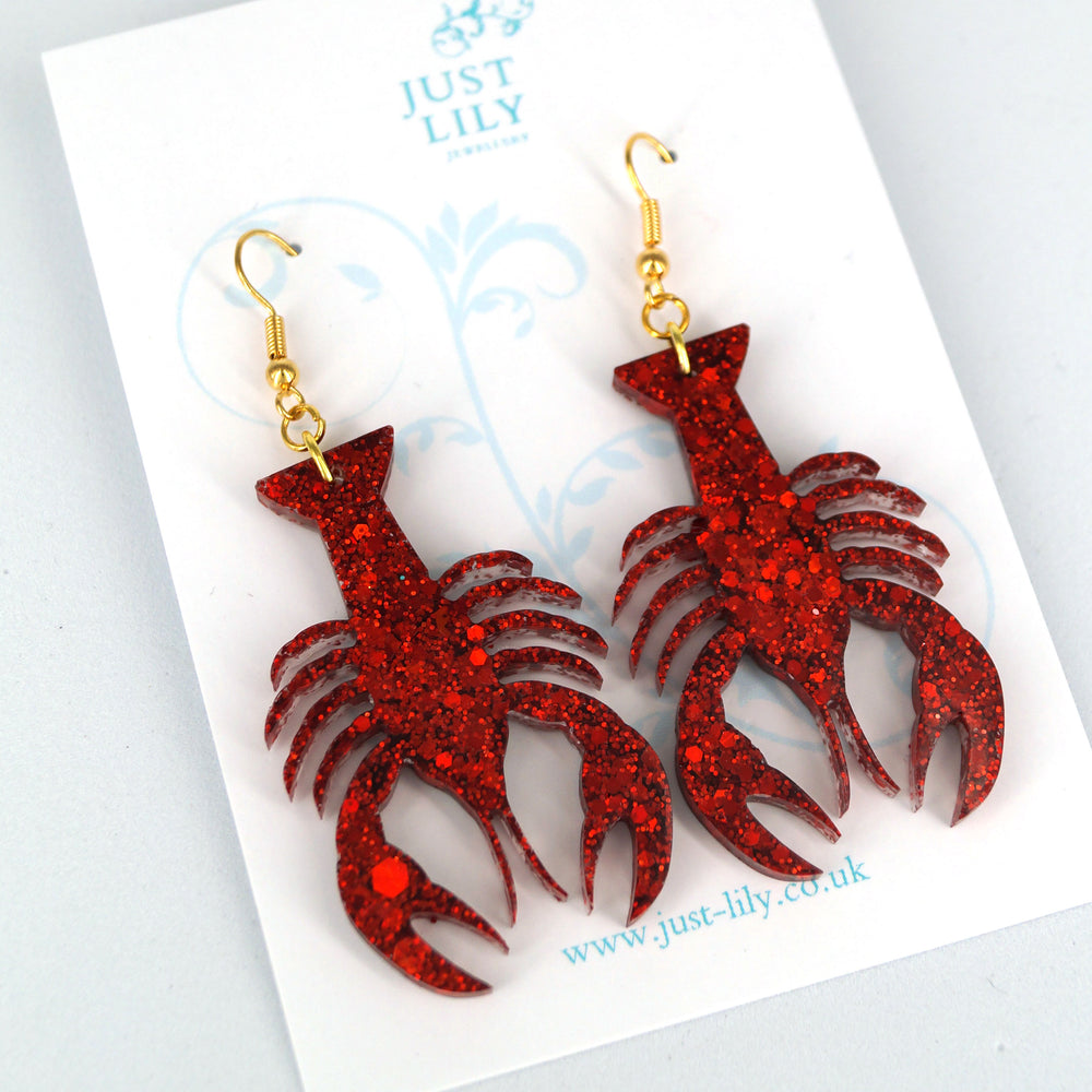 Glitter Lobster Resin Earrings