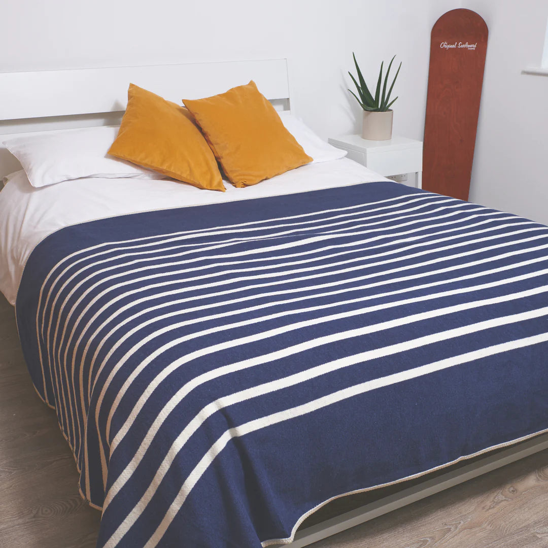Navy Stripe Recycled Cotton Blanket