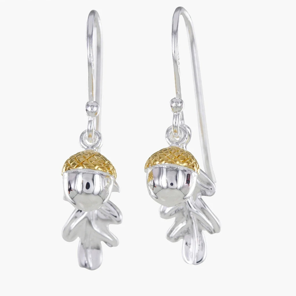 Oak Leaf and Acorn Sterling Silver and Gold Plated Earrings