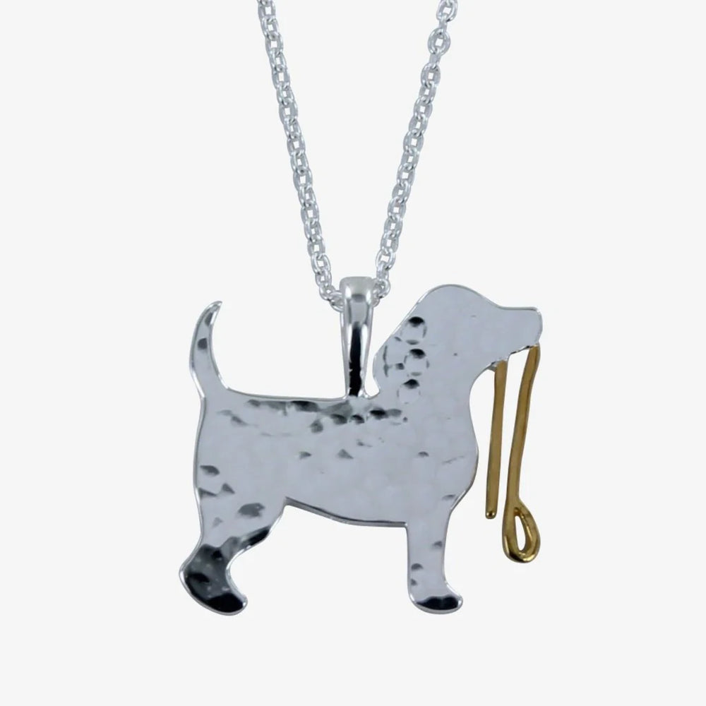 Dog with Lead Silver Necklace