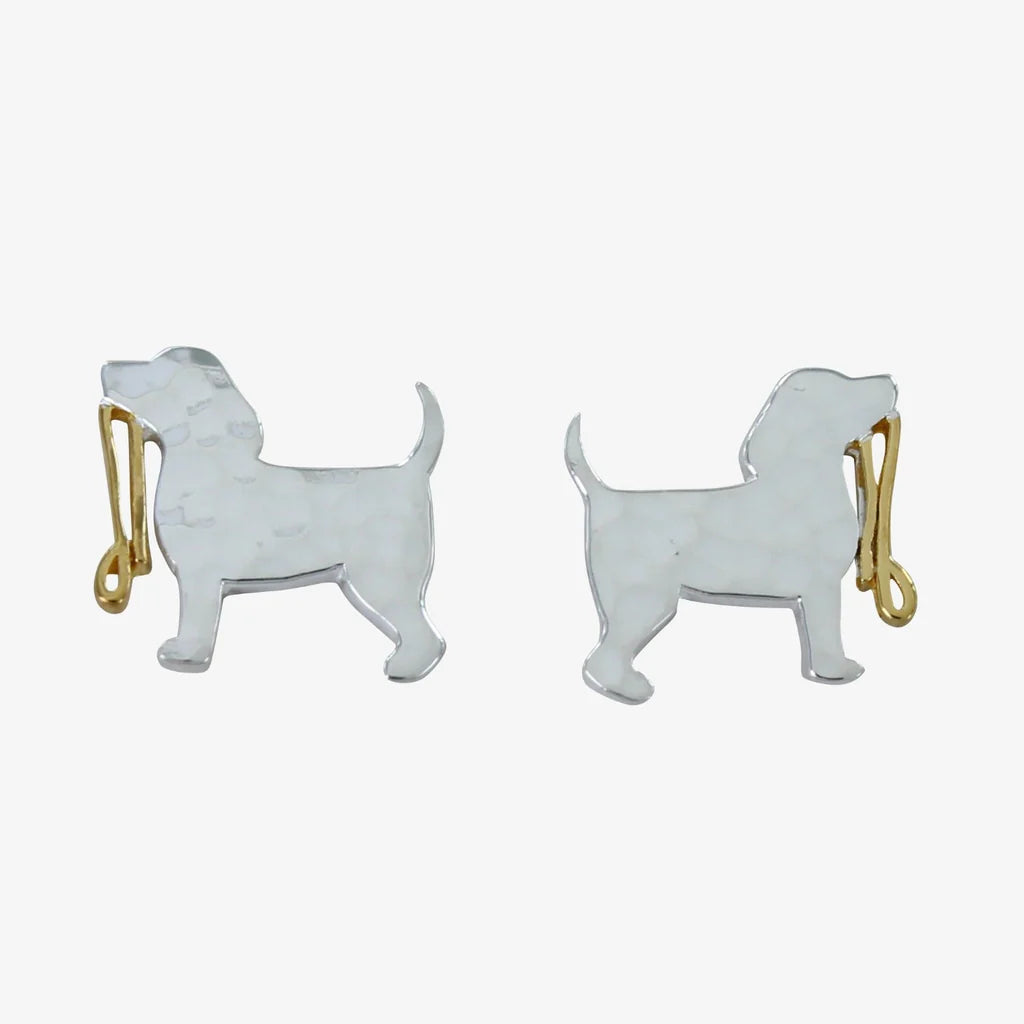 Dog with Lead Silver Earrings