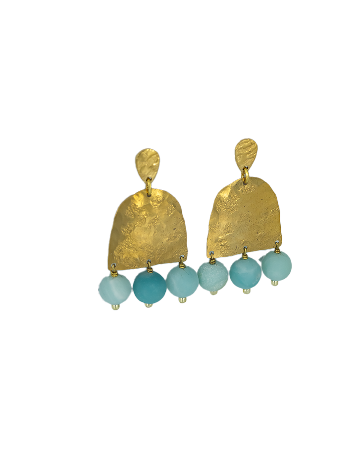 Amazonite Beaded Brass Earrings